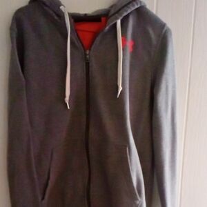 Under Armour Charcoal Gray Zip Hoodie with Red Logo